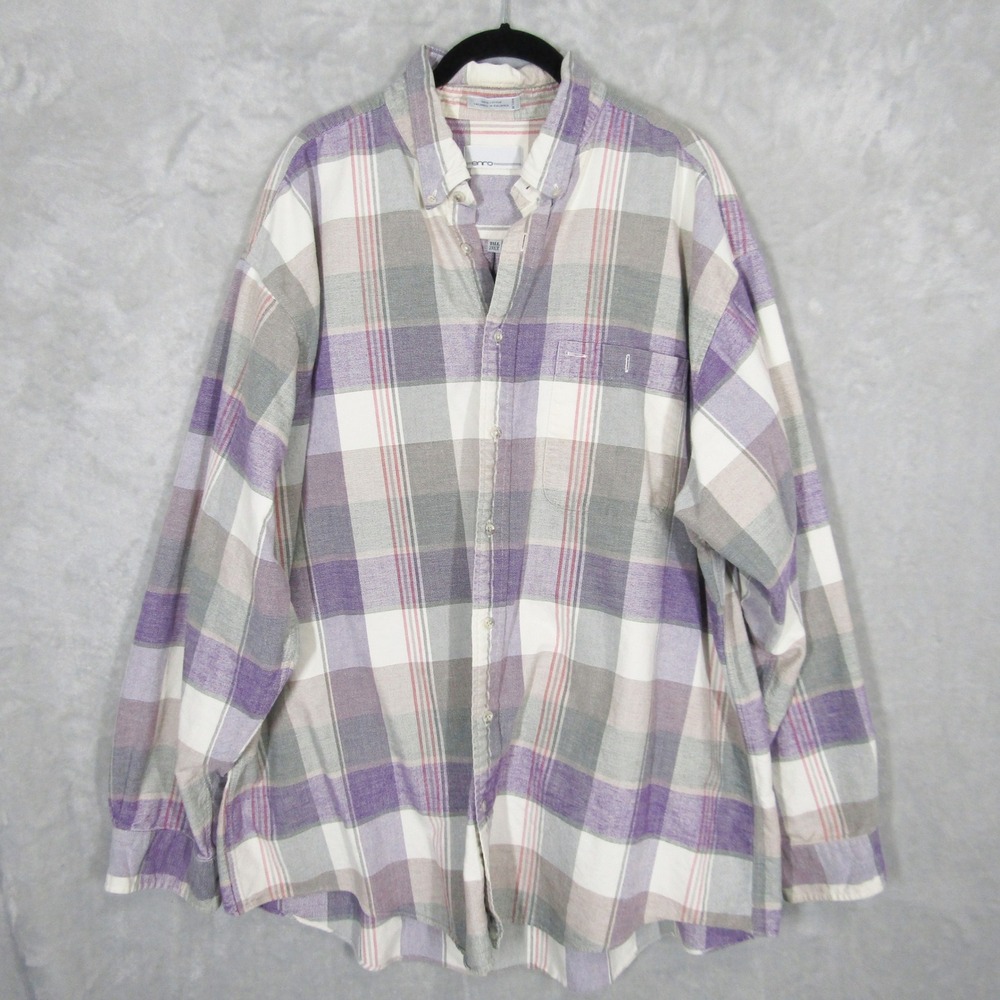 Enro Mens 2XLT Plaid Button Down Shirt Purple White Cotton Long Sleeve Tall